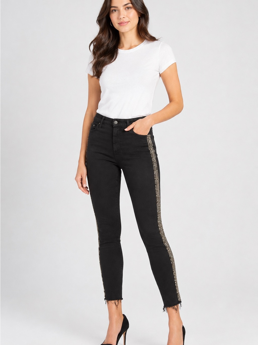 NWT MOTHER Guilty Flash Black Size 28 High Waisted Looker Ankle Fray Jeans